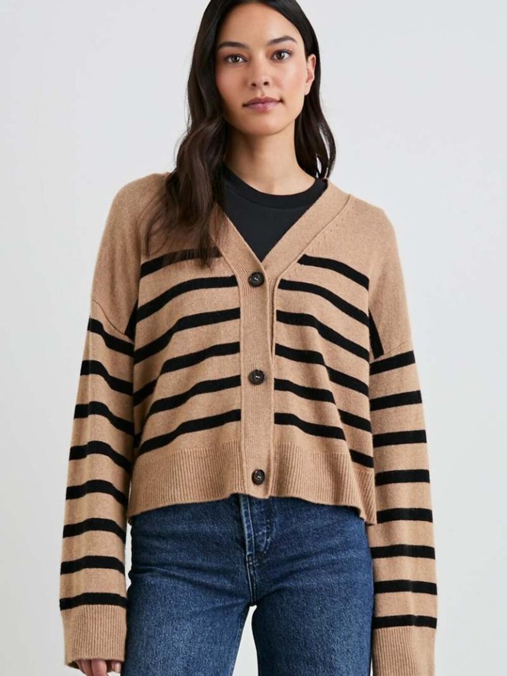 RAILS Geneva Cardigan Caramel/Black Stripe Large
